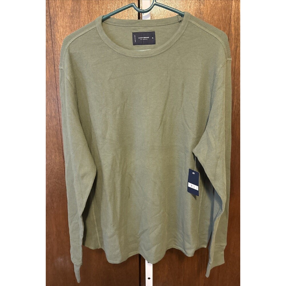NEW Lucky Brand Mens Striped Pullover Crew Shirt Long Sleeve Size XL Green